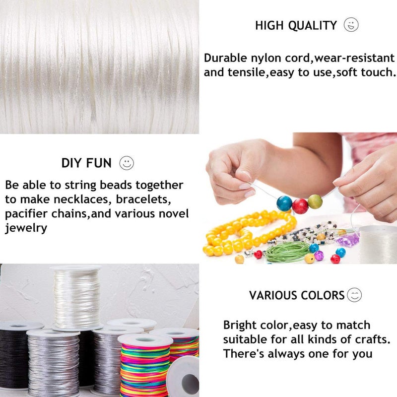 Promise Babe White Satin Rattail Cord for Necklace, 1mm Nylon Cord for Bracelets, 75m DIY Craft Supplies Line - Image 3